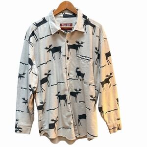 Vintage True‎ Grit The Great Outdoors Mens White Moose Flannel Shirt Size Large